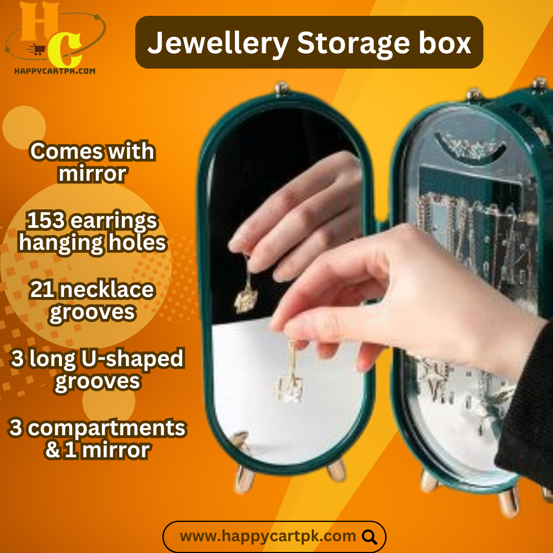 Foldable Elegant Jewelry Storage Box with Mirror (Random Color)