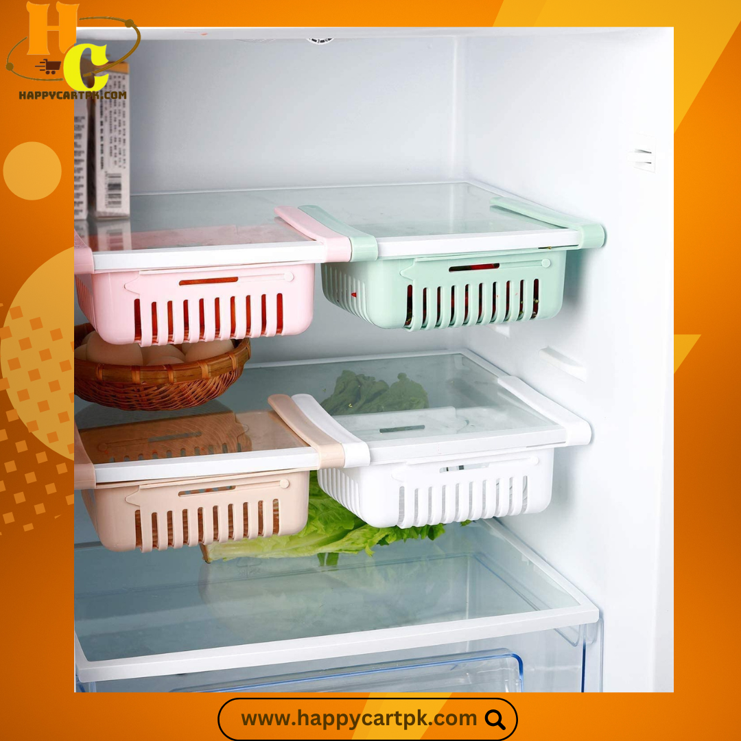 Fridge Storage Shelf - Stretchable Plastic Basket (Random Color)