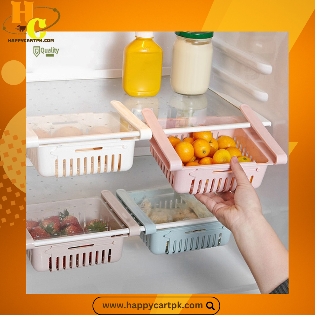 Fridge Storage Shelf - Stretchable Plastic Basket (Random Color)