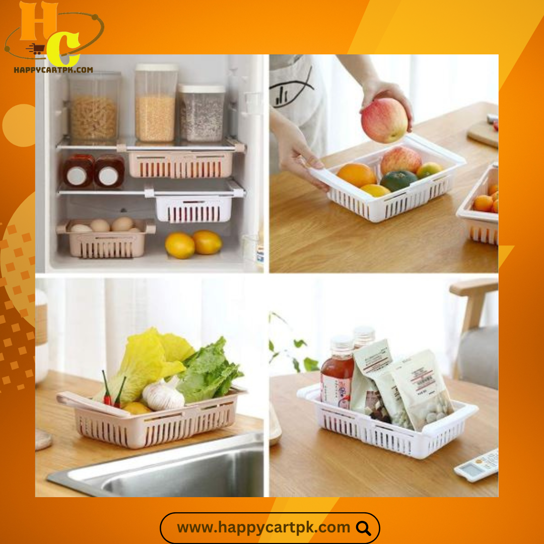 Fridge Storage Shelf - Stretchable Plastic Basket (Random Color)